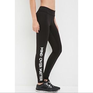 BLACK YOGA WORKOUT LEGGINGS MIND OVER MATTER QUOTE